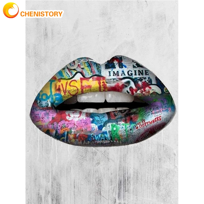 

CHENISTORY 5D DIY Diamond Painting Colorful Lip Cross Stitch Kits Full Drill Square Embroidery Mosaic Art Picture Rhinestone Set