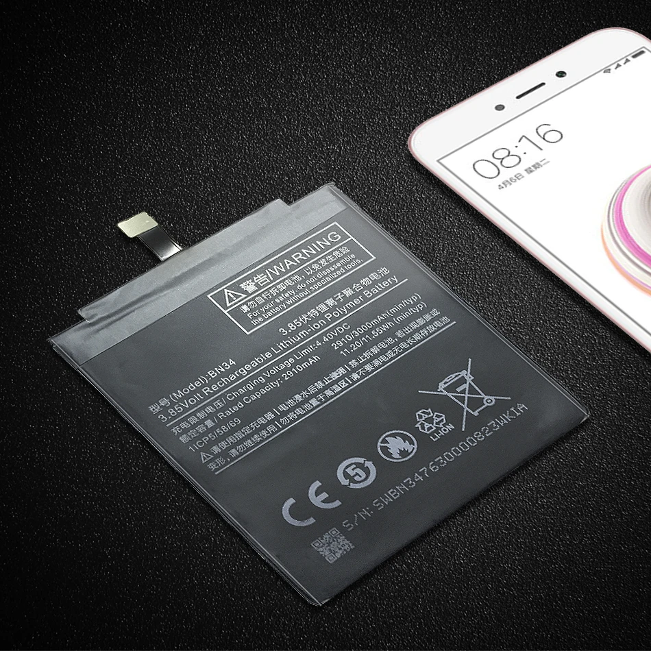 BN34 3000mAh для Xiaomi Redmi 5A перезаряжаемый мобильный телефон Литий-полимерный аккумулятор