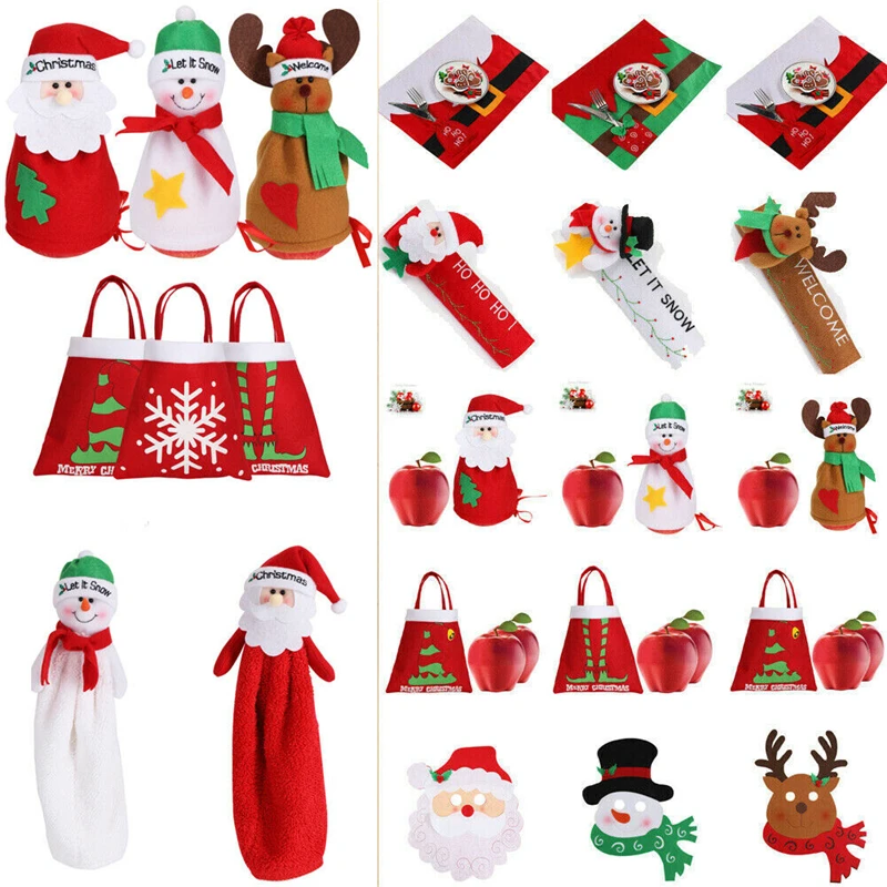 Салфетка для стола и холодильника с изображением сномана лося Санты яблока