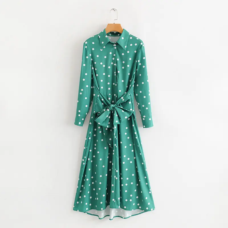 Женское длинное платье в горошек Элегантное повседневное европейском стиле с