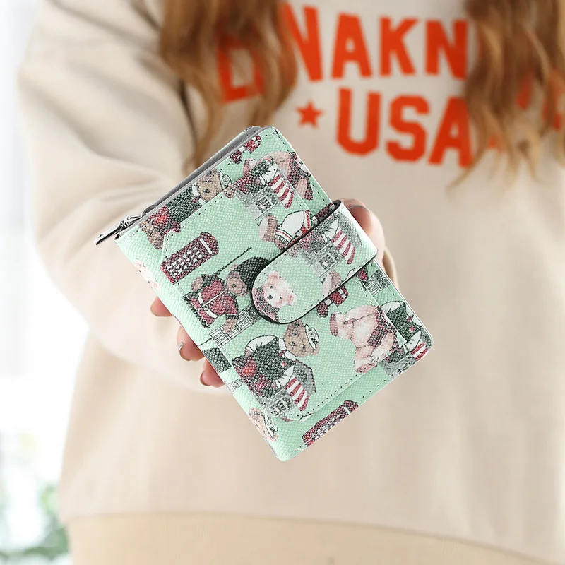 

Female Short Wallet Korea New Cartoon Bear Cute Simple Buckle Student Small Fresh Mini Zipper Wallets Purse Money Bag