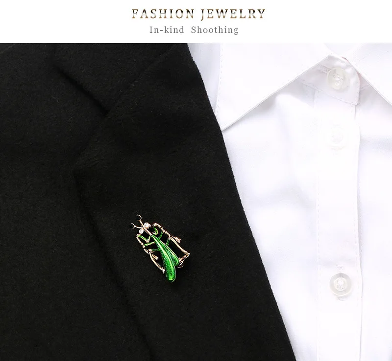 Green Enamel Insect Brooch Pins Crystal Rhinestone Animal Brooches for Women Shawl Shirt Suit Accessories Good Gifts AL452 |