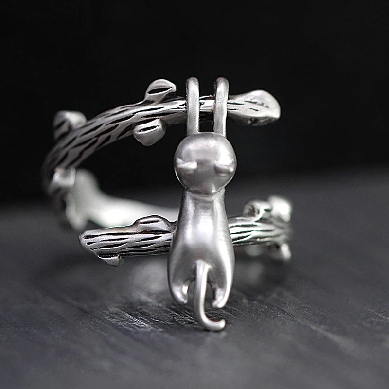 Кольцо регулируемое в форме котенка дерева | Украшения и аксессуары