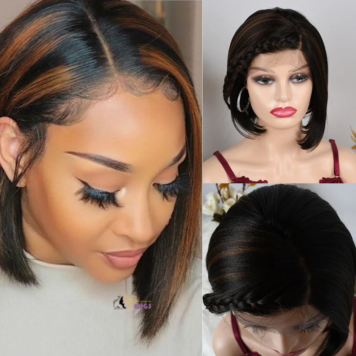 

Парик Yaki прямой короткий Боб Блант из натуральных коричневых синтетических волос