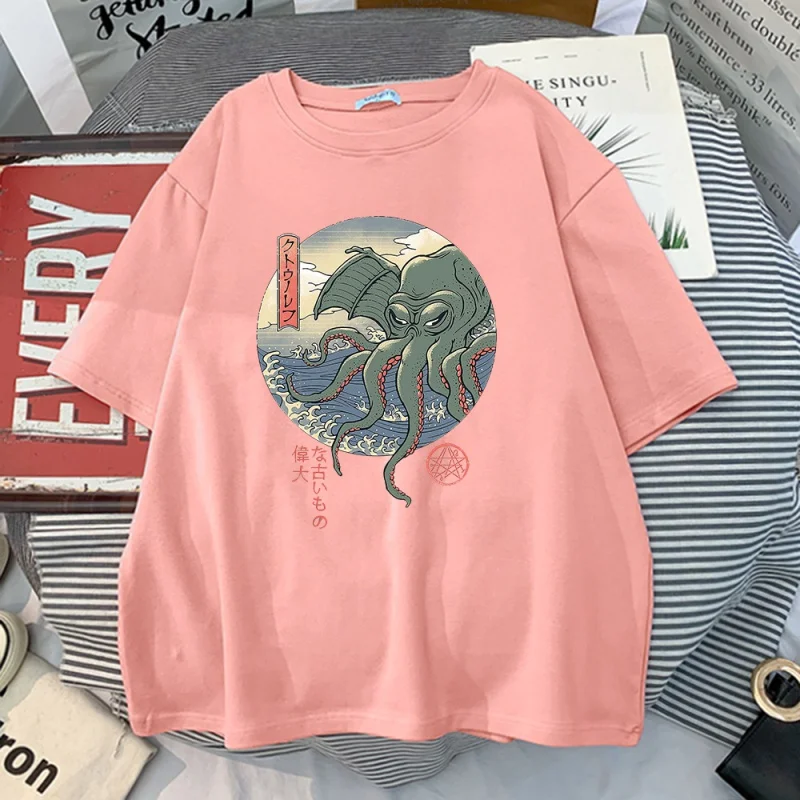 

Ukiyoe camiseta feminina estilo japonês com estampa de monstro, moda p-xxxg, camiseta de qualidade hip hop, streetwear feminina