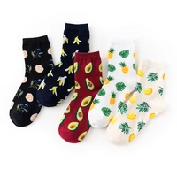 cartoon fruits print womens socks lemon pineapple banana avocado casual long socks solid harajuku hip hop skateboard crew socks