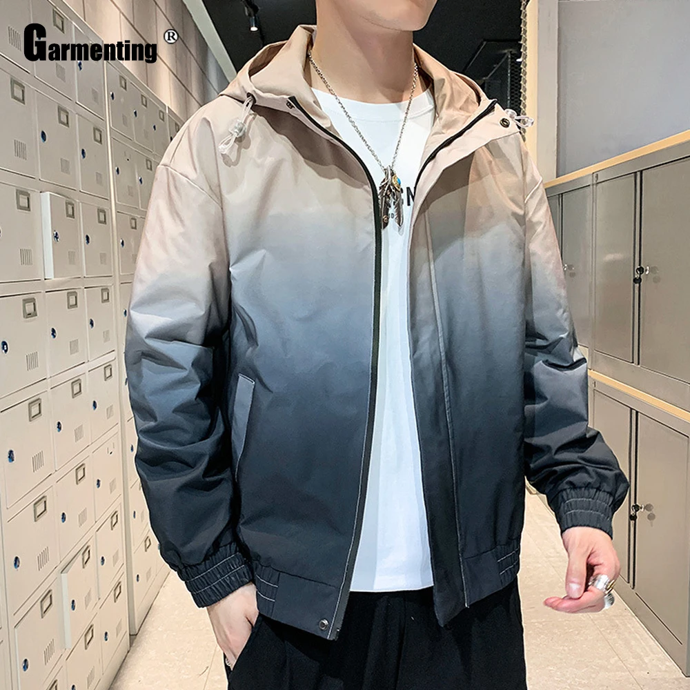 

Garmenting 2021 Spring Autumn Jacket Simple New Mens Casual Hooded Outerwear Kpop Fashion Jackets Gradient Windcoat Men Clothing