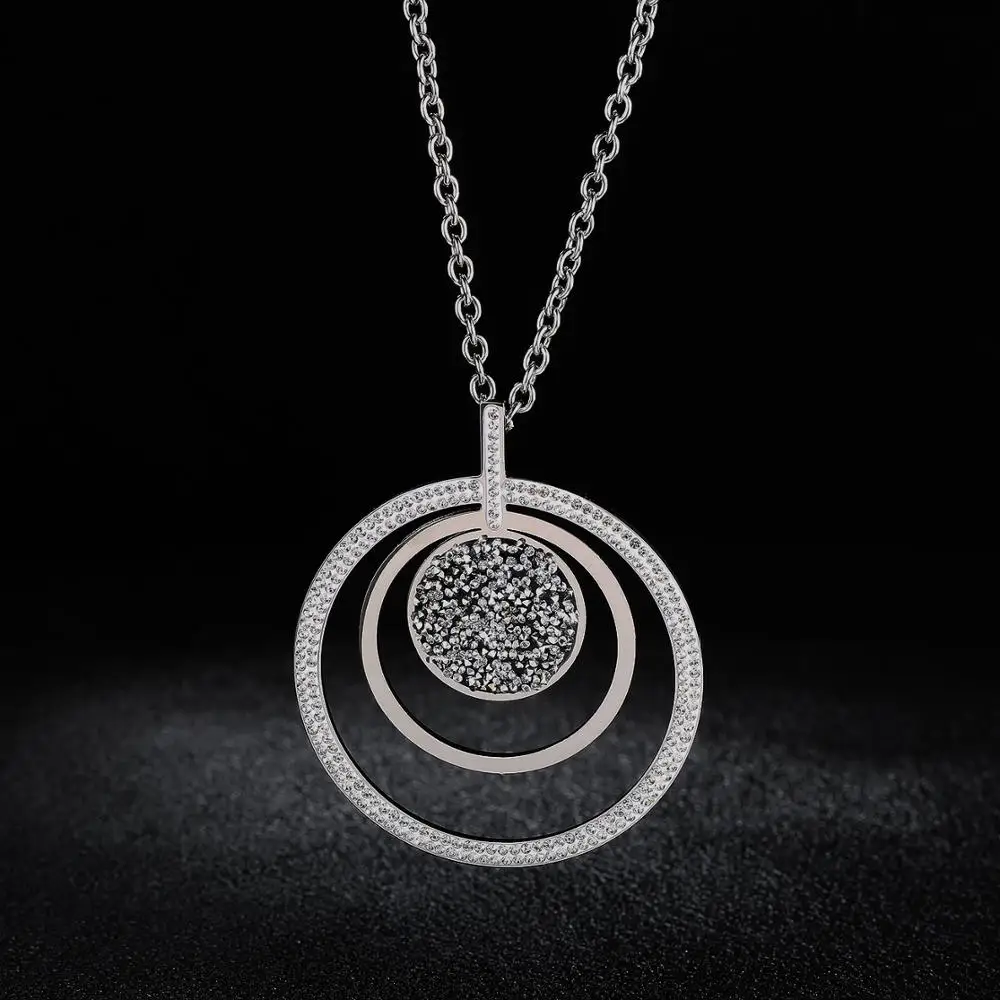 Роскошное черное ожерелье из нержавеющей стали с кристаллами цепочка на свитер