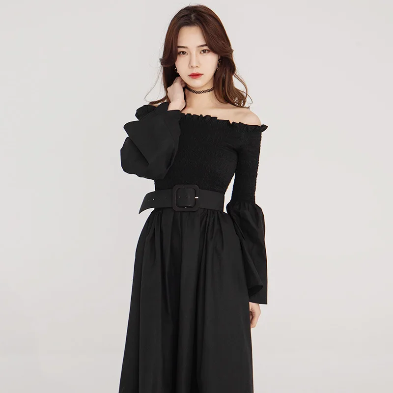 Женская юбка с высокой талией вырезом лодочкой одежда длинным рукавом цвет