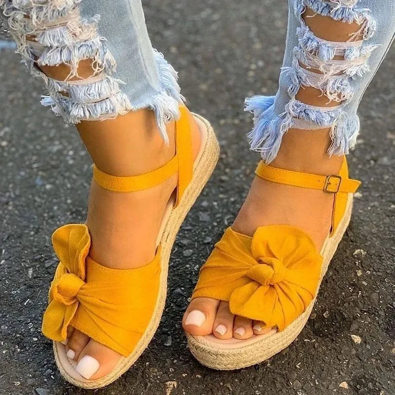 

Women Casual Sandals Summer Shoes Hemp Platform Ladies Bowknot Buckle Strap Open Toe Shoes 2021 Fashion New Female Footwear