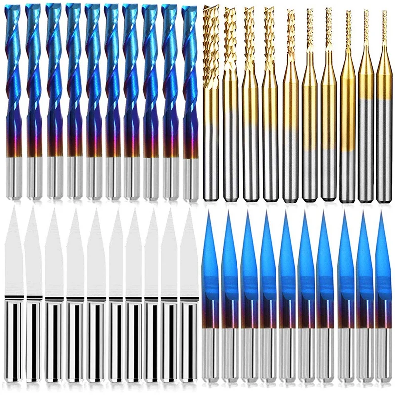 

3.175mm End Mill Bits Set,1/8inch Shank CNC Router Bits Cutter Cutting Milling Tool Including 2 Flute Nano Blue Coat
