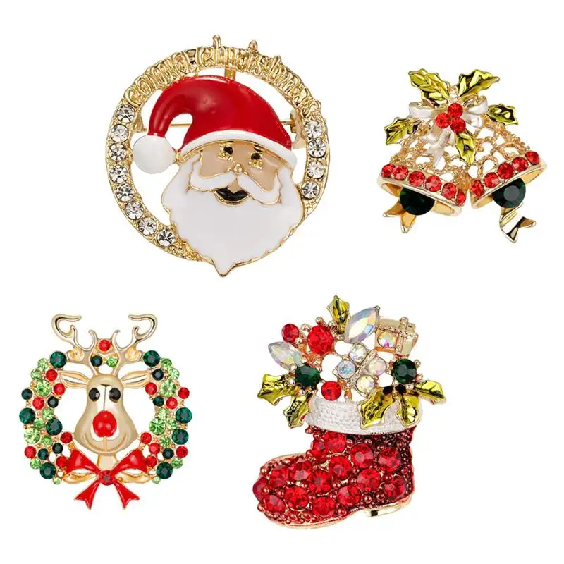 

4Pcs Christmas Theme Brooches Alloy Lapel Jewelry Costume Accessories (Assorted Color)