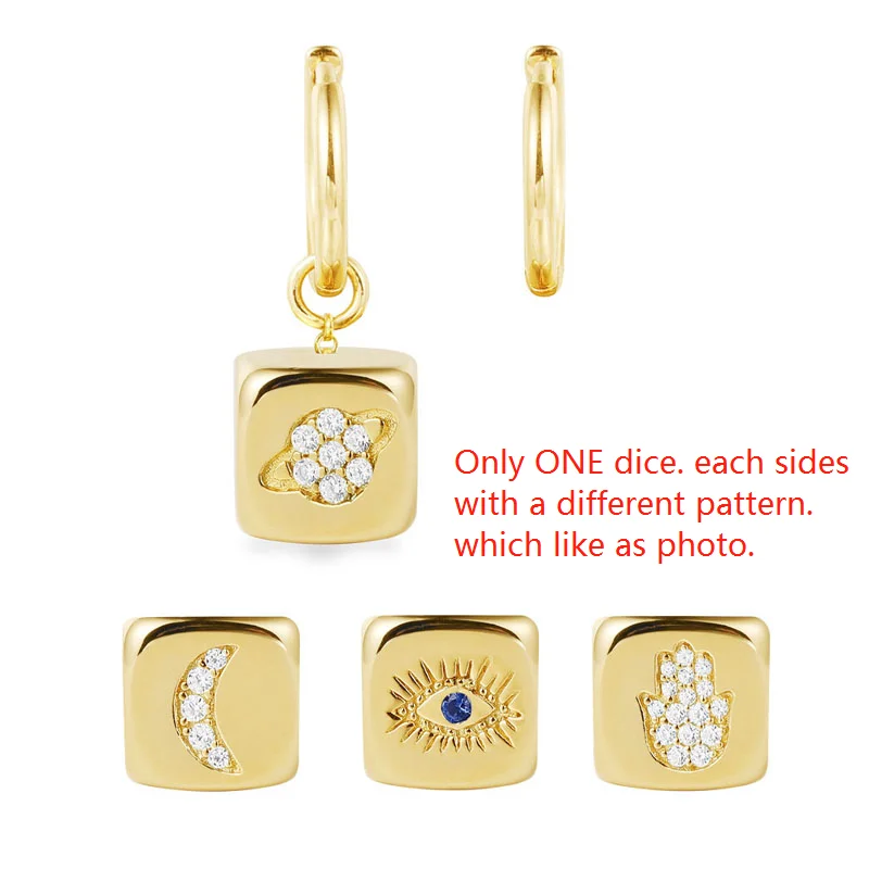 One Dice Earring Высокое качество желтого золота Цвет стерлингового серебра 925 пробы многоцветный Циркон символ кости асимметричные серьги для женщин губы пчелы медведь череп - Окраска металла: One Dice Earring
