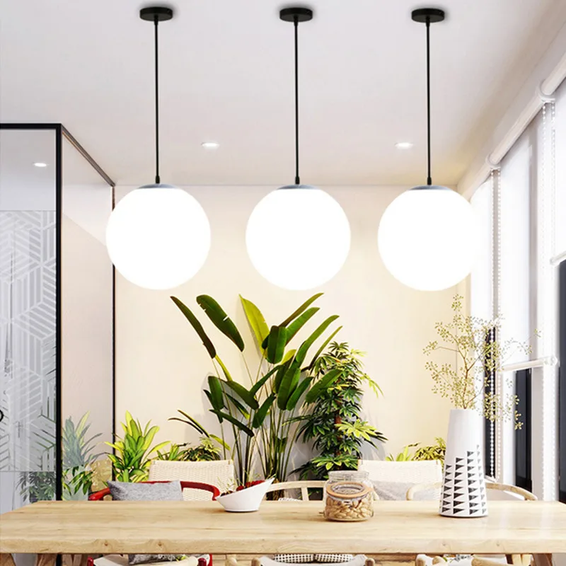 

Led Modern White Glass Globe Pendant Light Mall Bedroom Milk Ball Round Global Suspension Light Industrial LED lighting fixtures