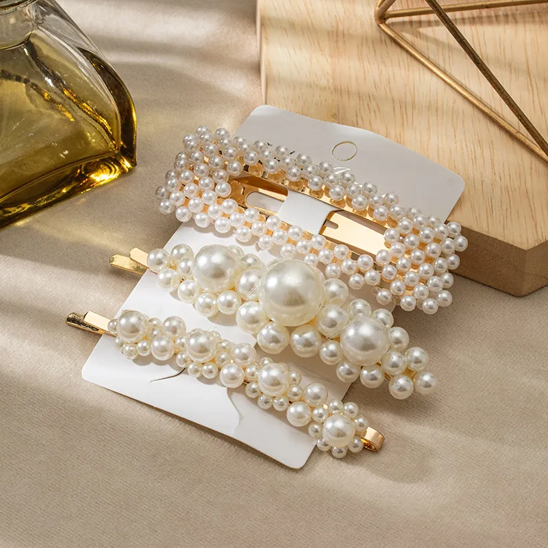 

1Set Handmade Pearls Hair Clips Pin for Women Fashion Geometric Flower Barrettes Headwear Girls Sweet Hairpins Hair Accessorie