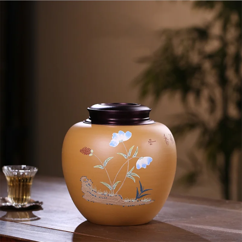 

Purple Clay Tea Caddy Ceramic Chinese Style Tea Storage Box Large Airtight Pu'er Storage Tea Container Kitchen Household Product