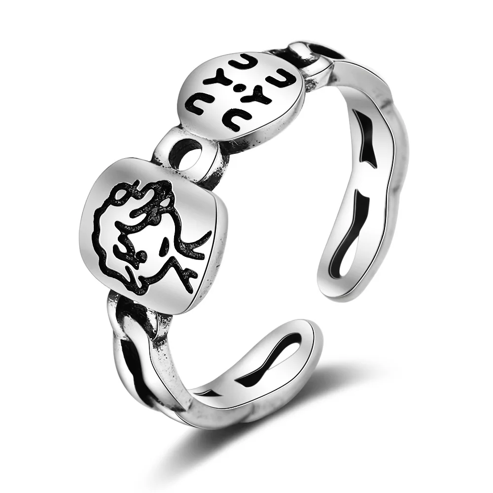 

925 Sterling Silver Rings For Women Vintage Anti-allergy Little Boy Engraved Ring Simple Wedding Couples Rings Bijouterie