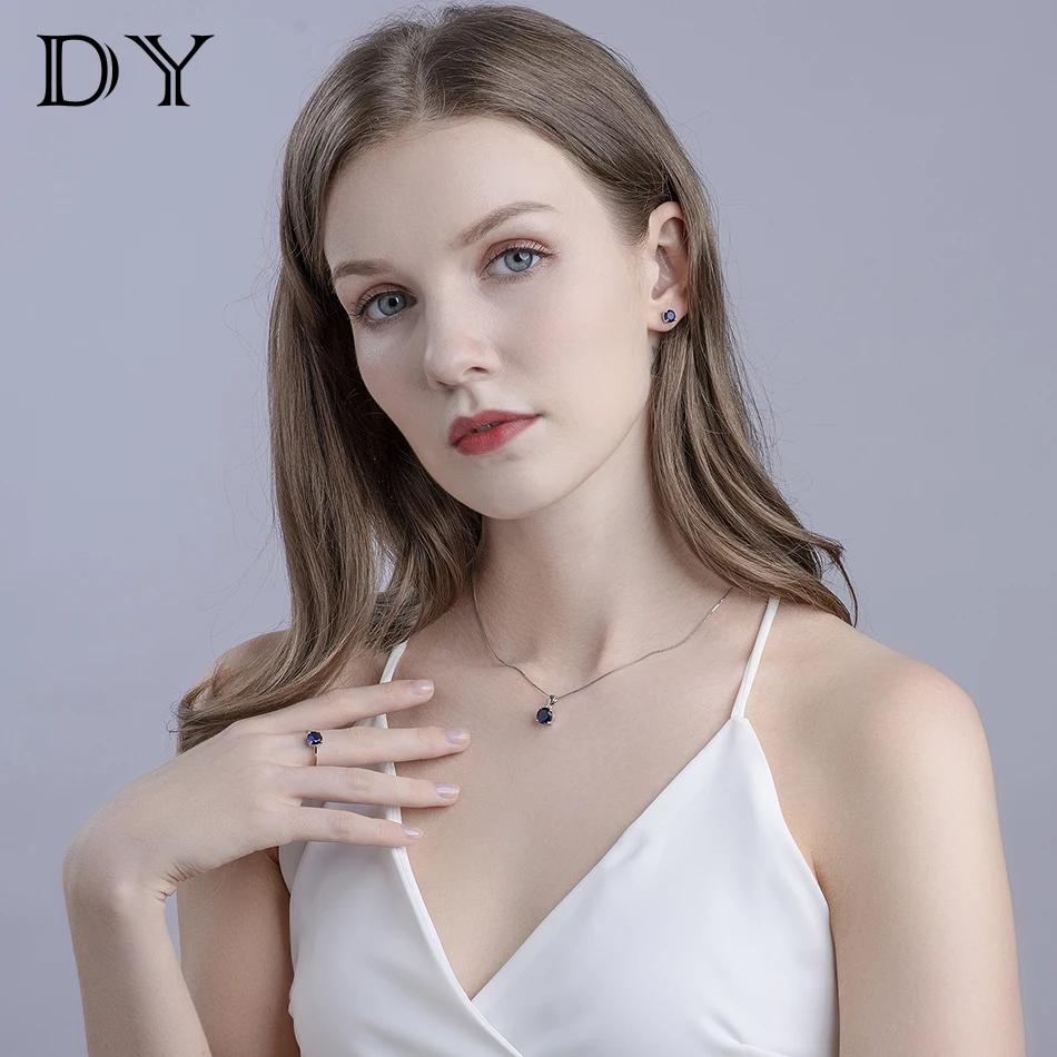 DY Solitaire 925 пробы серебряные серьги драгоценный камень синий сапфир нано