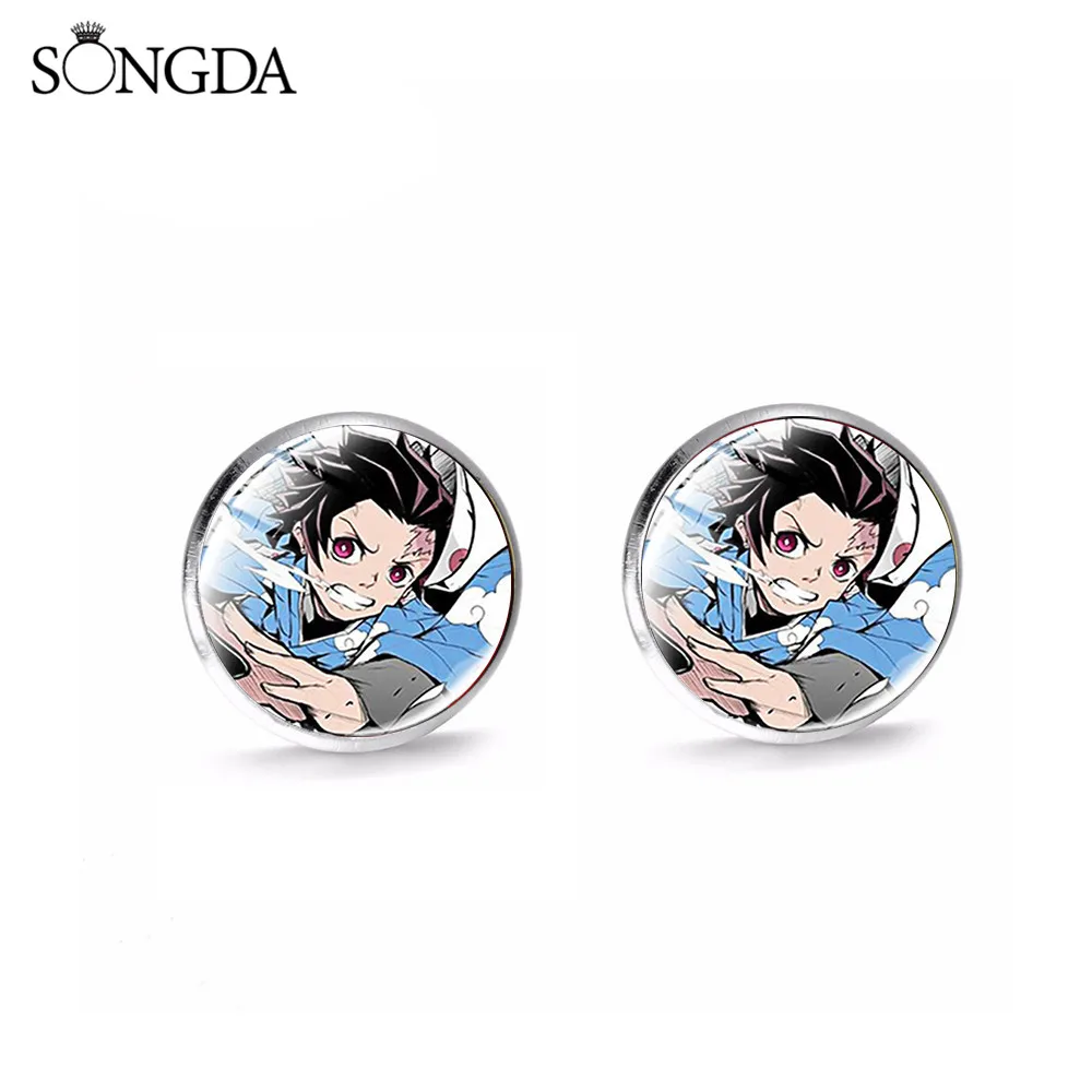 

Demon Slayer Anime Earrings Cute Kimetsu No Yaiba Stud Earrings Wome Glass Cabochon Jewelry For Girl Teen Gift Accessories