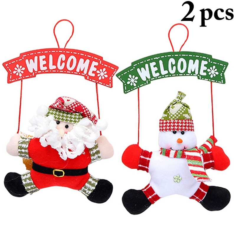 

2PCS Christmas Door Signs Christmas Decor For Home Porch Sign Santa Claus Snowman Cute Door Decors Door Ornaments