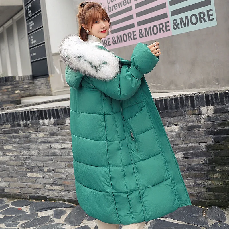 Толстая Повседневная Длинная парка с капюшоном и карманами Женская однотонная