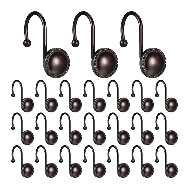

24 Pieces Antique Shower Curtain Hooks Beaded Circle Hook Rust Resistant Shower Hooks Rings For Bathroom