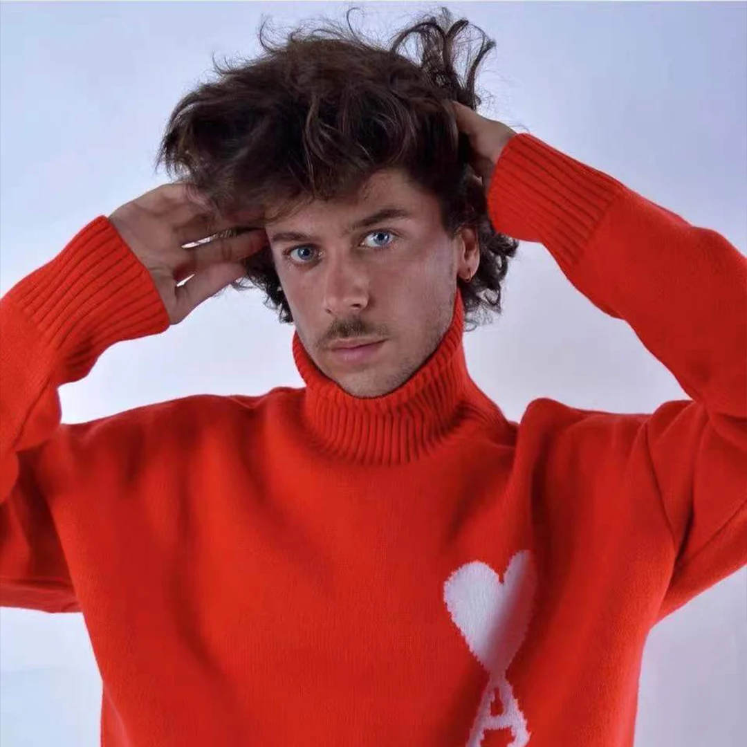 

Мужская шерстяная водолазка AMI, зимний пушистый свитер, женский простой Универсальный пуловер, замшевые кассиры для женщин