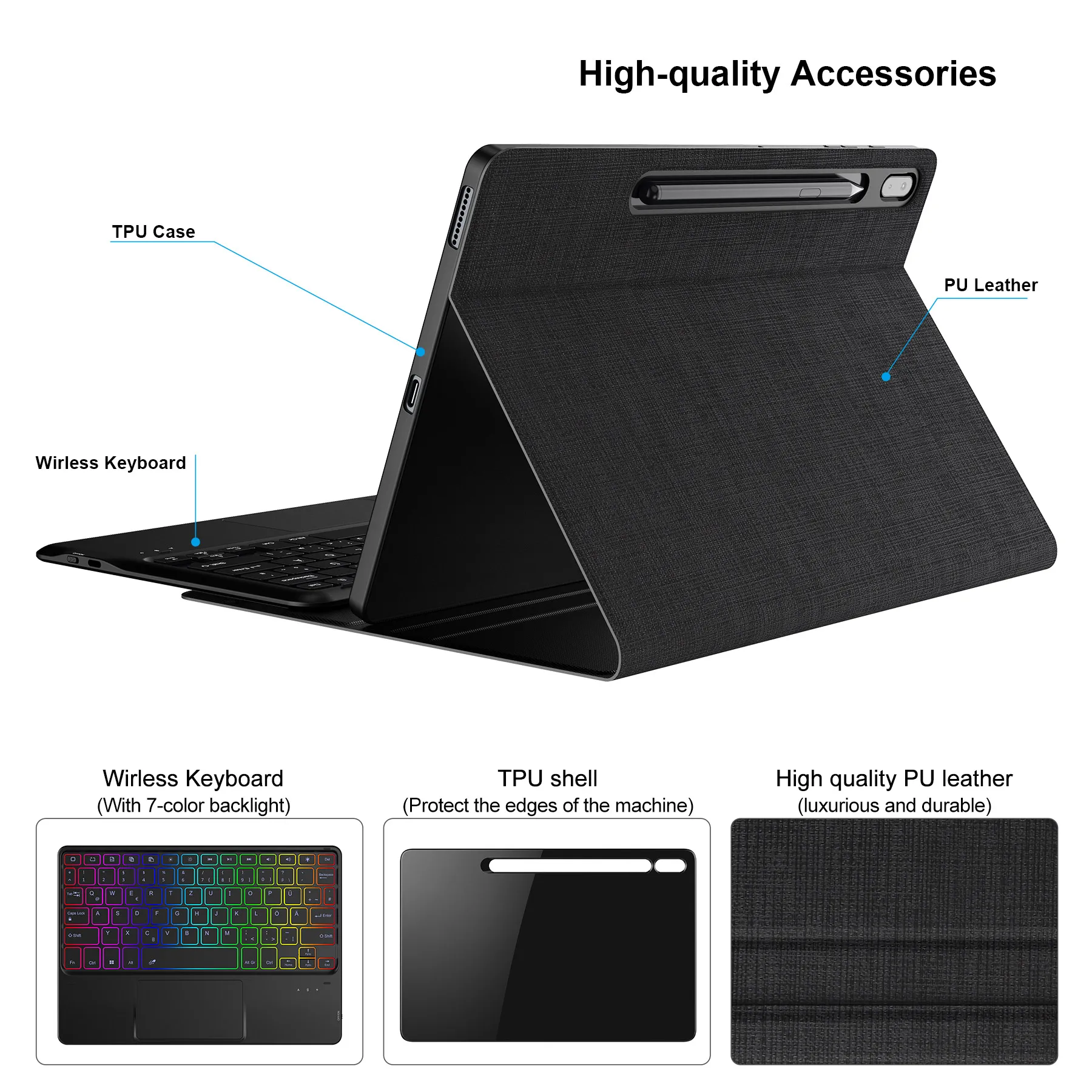 7 color backlit keyboard case for samsung galaxy tab s7 fe 12 4 tablet cover layout bluetooth keyboard deukus free global shipping