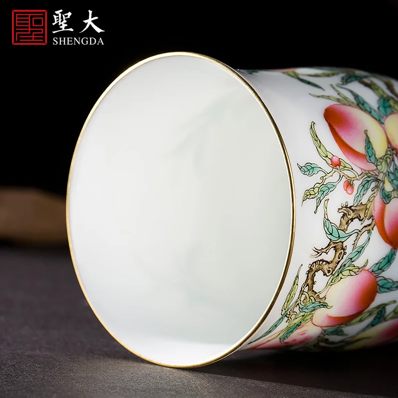 

Shengda ceramic teacup hand painted pastel Shoutao individual cup tea cup handmade Jingdezhen tea set master cup