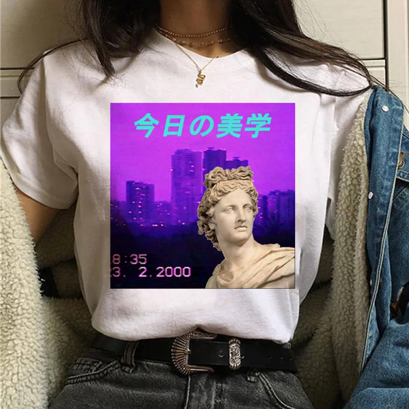 624 Эстетическая футболка vaporwave Michelangelo Женская модная новая футболка harajuku Повседневная Корейская стильная графическая футболка в стиле хип-хоп женская - Цвет: 624