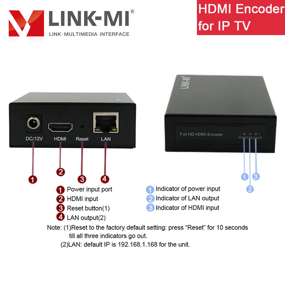 LINK MI HE02 HDMI кодировщик H.265/H.264 для IP TV прямой трансляции видео Поддержка до 720p 1080p @ 60
