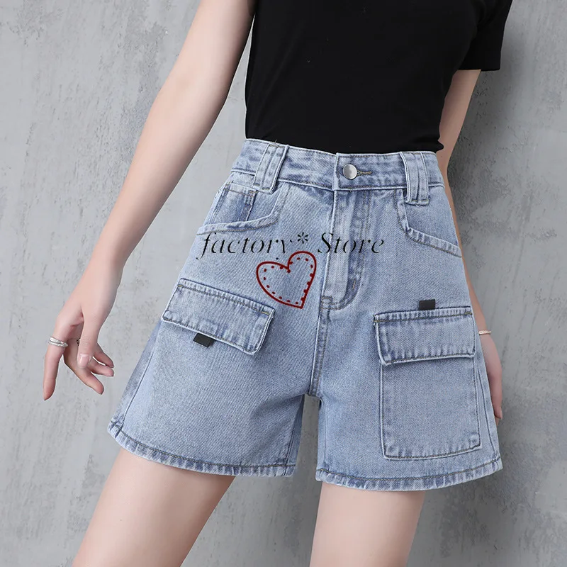 

Denim Shorts Women's Summer Thin Slim High Wide Leg Pants All-match Wear A Word Loose Korean-Style Hot Pants Fashion Ol Commuter