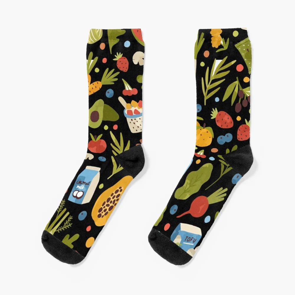

Merry Vegan Christmas Pattern Vegetables Cartoon Healthy Fruits Socks Socks For Boys 360° Digital Print Fashion New Women Men