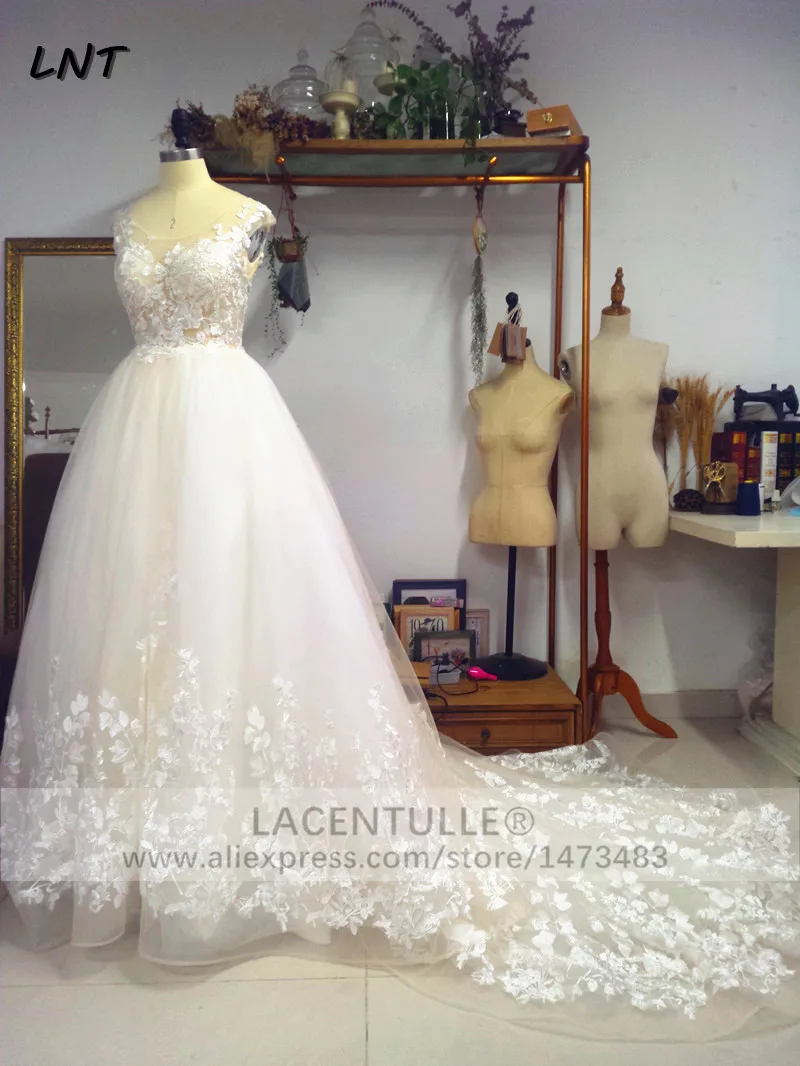 Реальные фотографии дизайнерских свадебных платьев Прозрачный лиф кружевное