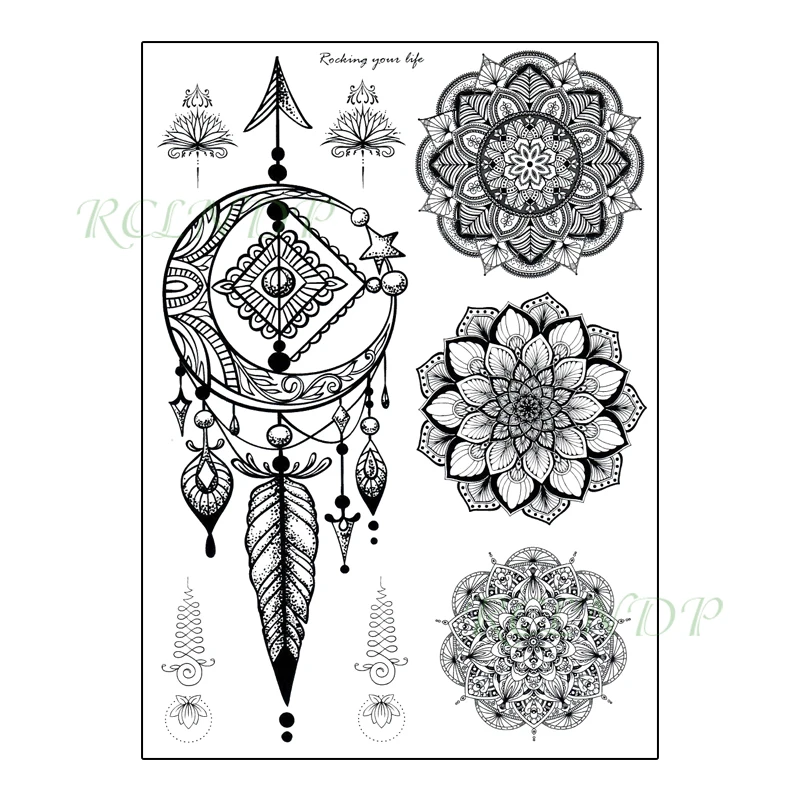 Водостойкая Временная тату-наклейка тотемное перо стрелы Мандала поддельные