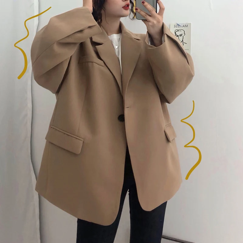 

2021 Autumn and Winter Women Fashion Jacket Blazer Long-sleeved Suit Jacket Ladies Clothes Loose Oversized Large Size Clothing