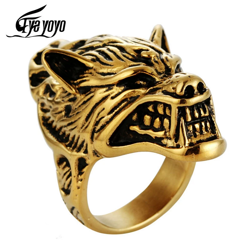 Мужское кольцо из нержавеющей стали EyeYoYo 316L Wild Wolf ювелирные изделия в стиле