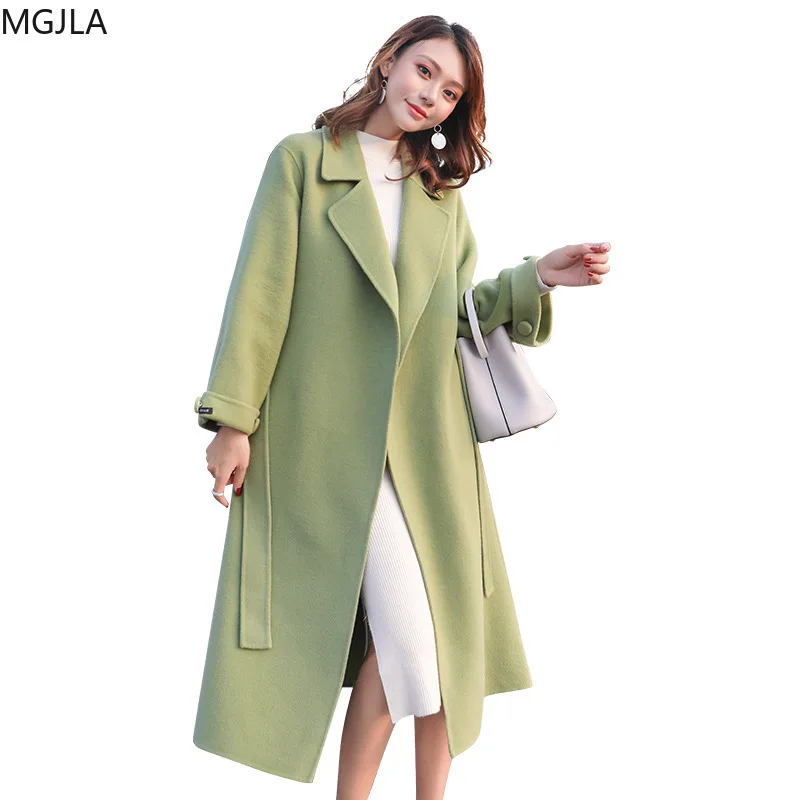 

Avocado Green Woolen Coat Women's Middle School Long Style Over The Knee 2020 Autumn and Winter Clothes New College Tweed Coat