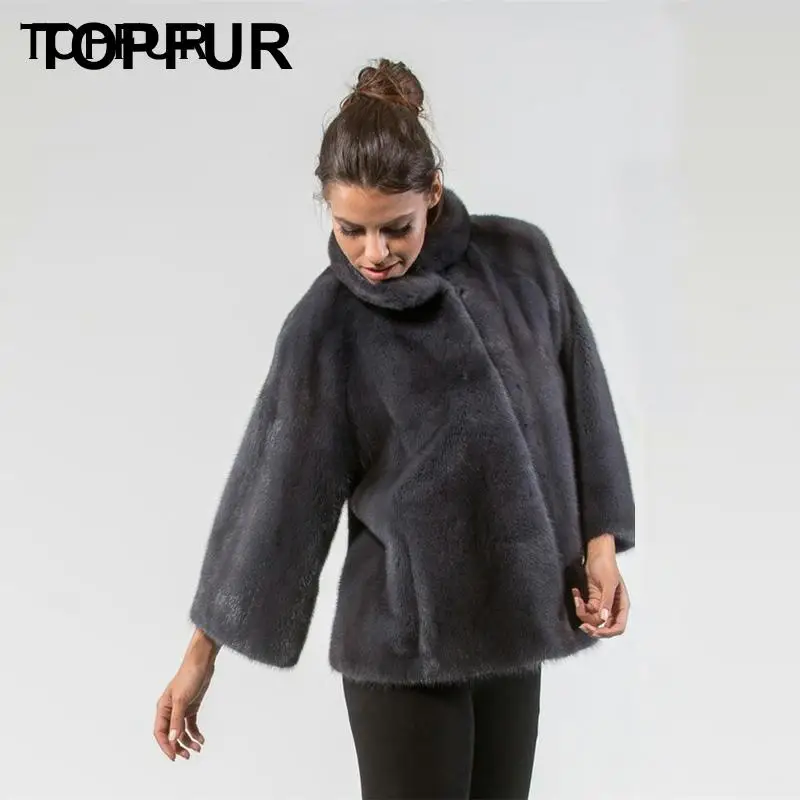 TOPFUR Новое поступление настоящая норковая шуба для женщин 60 см Короткая свободная