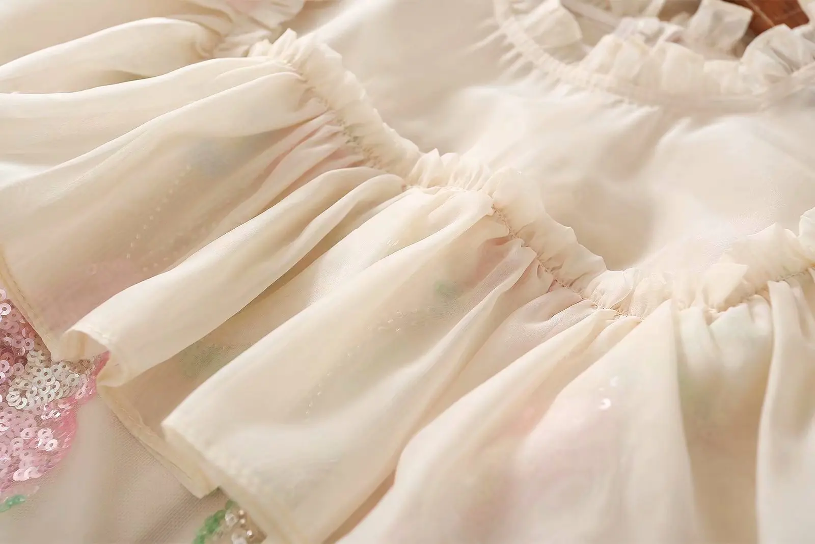 

European and American Women's Clothing 2021 The New Spring Five-point Sleeve Collar Flounces Fashion Sequined Dresses