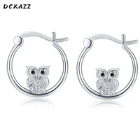 dckazz new owl hoop earrings 2021 fashion girl cute animal silver plated circle earring women wedding wear jewelry accessories