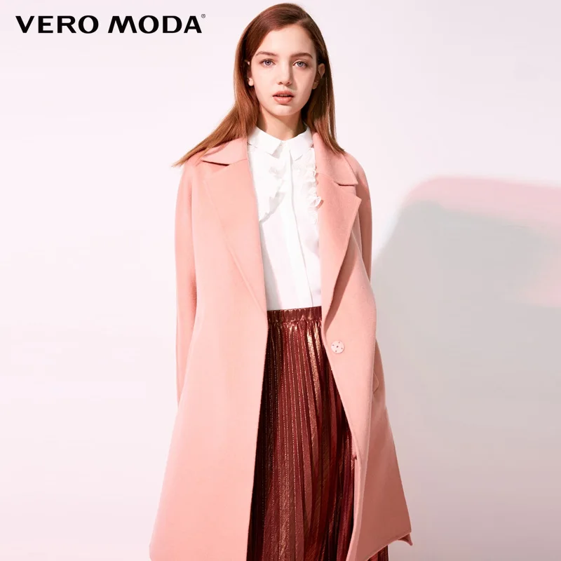 Vero Moda Женское шерстяное пальто средней длины со скрытыми пуговицами и отворотом