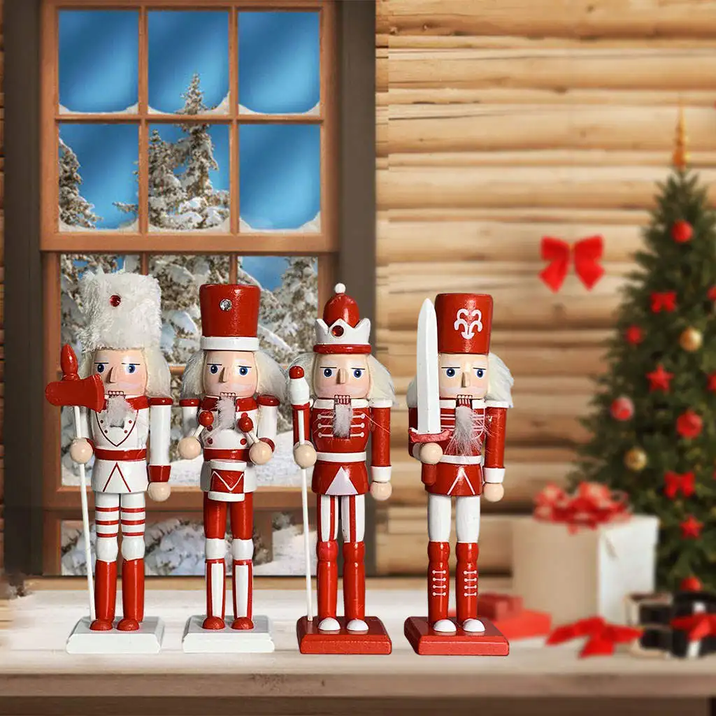 

4 Pieces Wooden Nutcracker Handcraft Free Standing for Party Holiday Décor