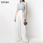 XITAO, белые штаны, модные, новые, женские, с эластичной талией, богиня, веер, повседневный стиль, свободные, 2021, летние, в стиле пэчворк, с высокой талией, брюки ZY6315