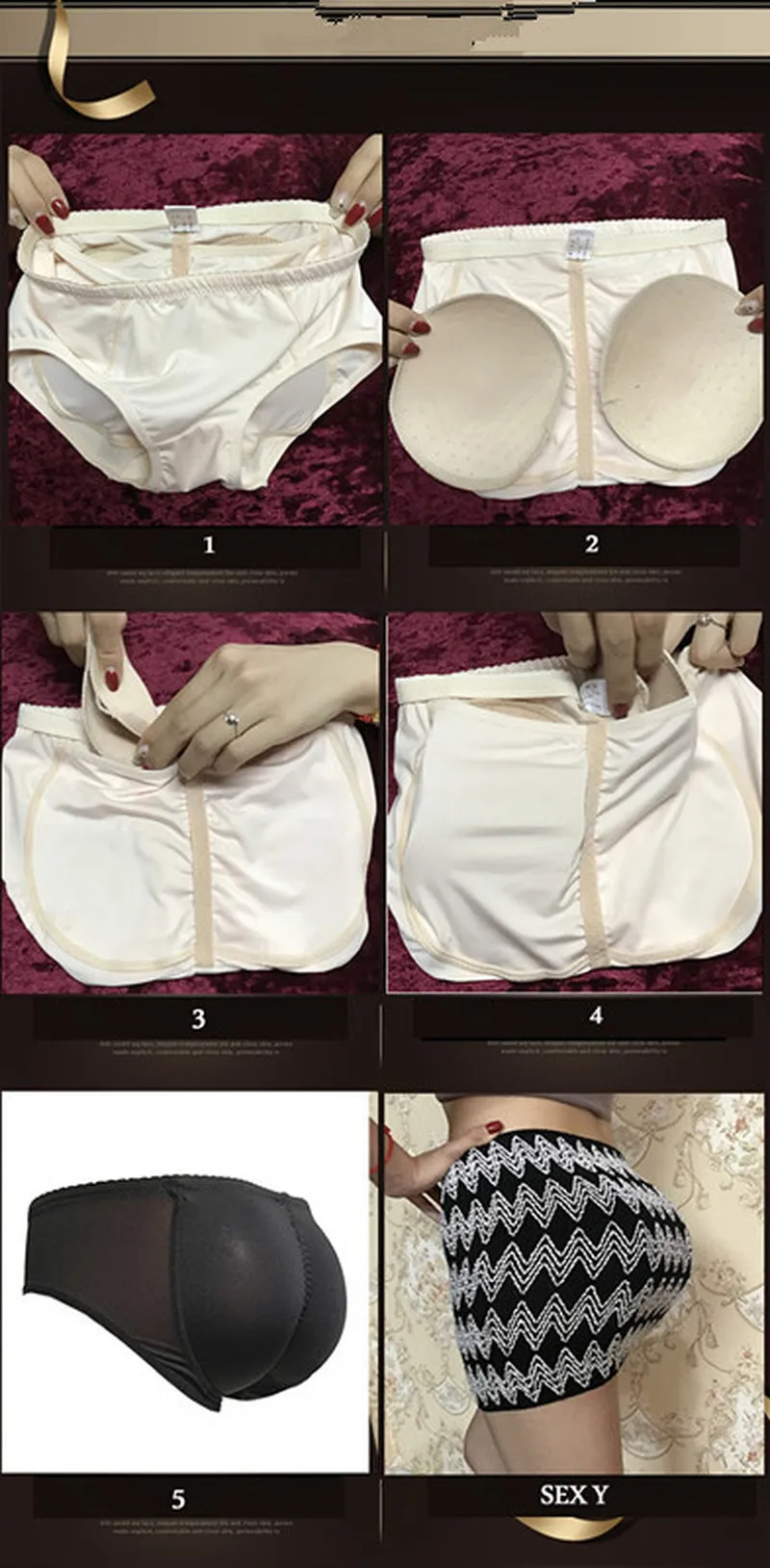 

Manufacturer's Source Products Increased Thickening Silicone Insert Pad Low-waist Hip-up Pants Underwear Suit Full Hip and Up