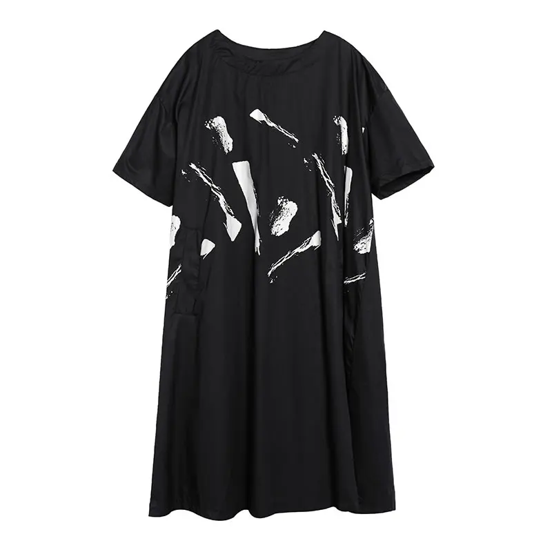 Женское платье с коротким рукавом XITAO Повседневное до середины икры принтом и о