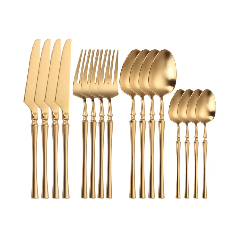 

Gold Tableware Cutlery Set 16 Piece Cutlery 18/10 Stainless Steel Gold Spoon Fork Knife Kitchen Cutlery Set Western Dropshipping