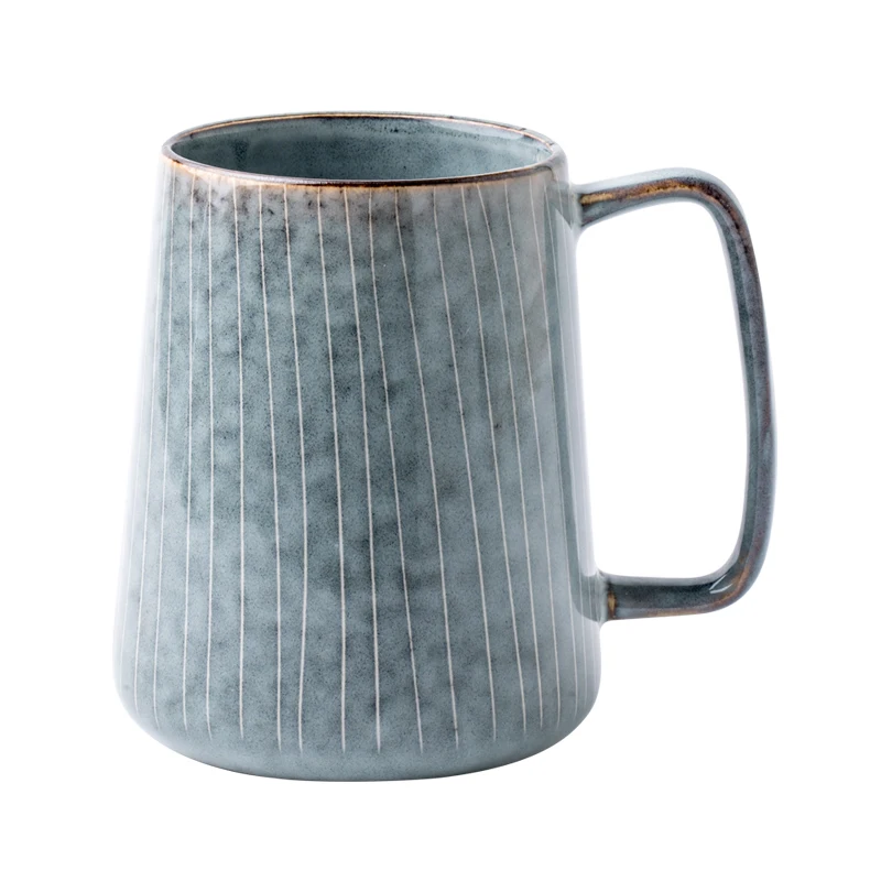 

Home Ceramic Mugs Japanese style Large Capacity Simplicity Stripe Vintage Creative Mug Personalized Caneca Coffee Cup BE50M