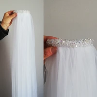 whitney white ivory crystal beads wedding veil soft tulle elegent bridal headdress 2 meter bridal veils complementos de novia