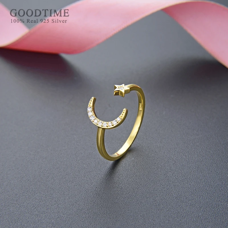 Fashion Women Rings Really 925 Sterling Silver Ring Jewelry Accessories Gold Coloren Stars And Moon Zircon For Dress Up | Украшения и